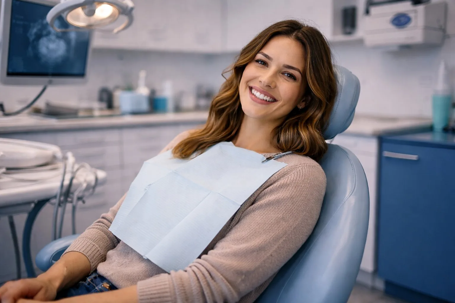 Happy woman relaxed during dental visit at Diamondback Dentistry