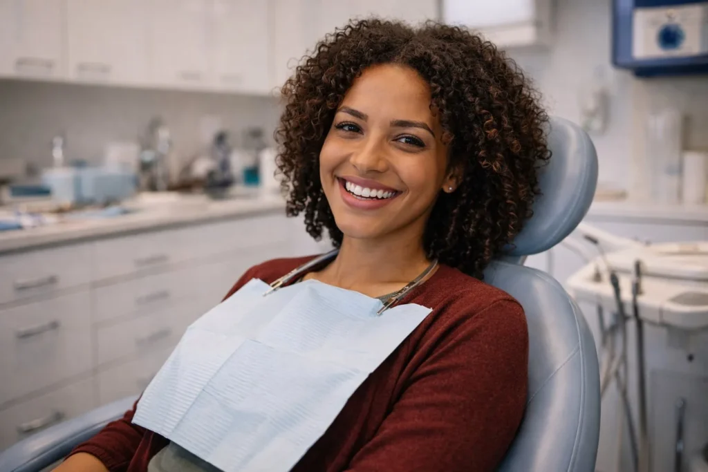 smiling patient dental chair phoenix family dentist