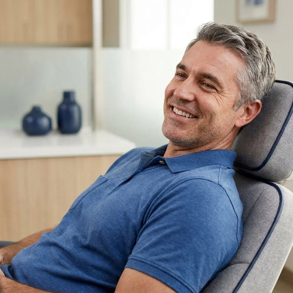 Phoenix patient smiling comfortably after root canal treatment at Diamondback Dentistry