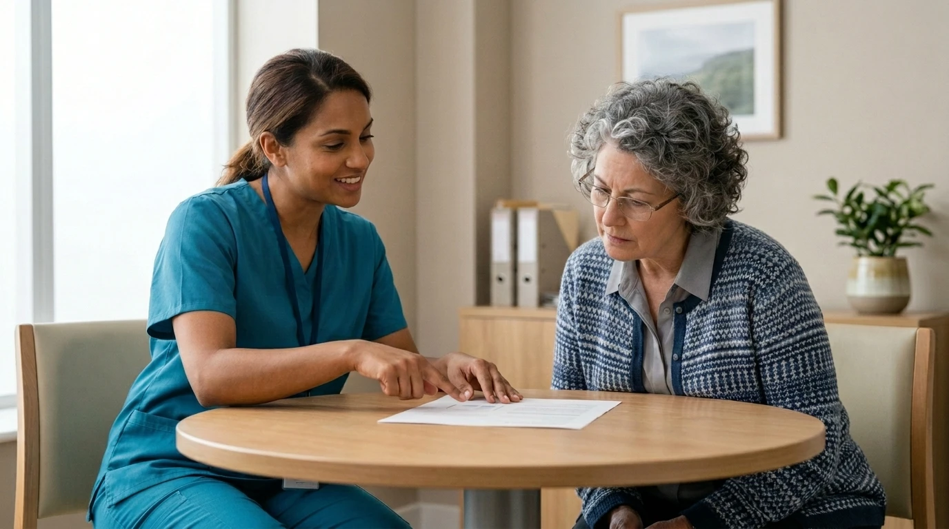 Dental team member explaining a written treatment estimate to a patient in Phoenix